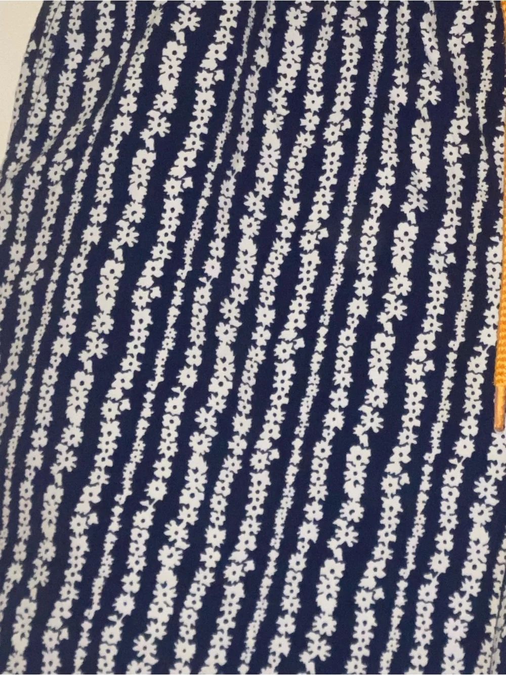 SWIM J. Crew Navy and White Floral Stripe Swim Trunks with Yellow Drawstring M
